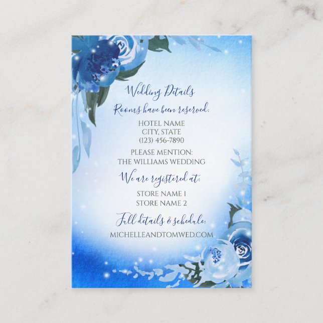 Tarjeta De Recepción Elegante Verdor Floral de acuarela azul real
