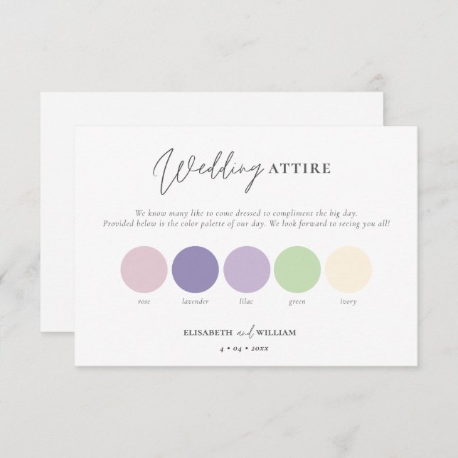 Tarjeta De Recepción Elegante vestimenta de Boda rosa de lila de código (Anverso / Reverso)