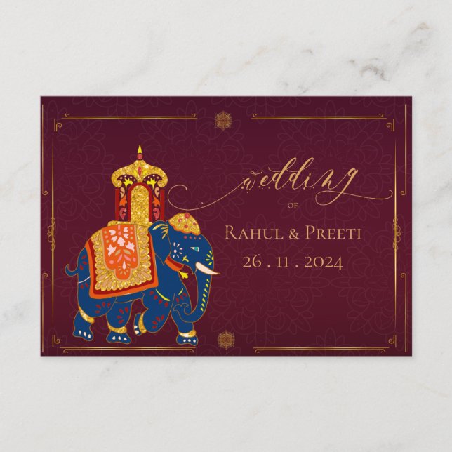 Tarjeta De Recepción Elegante vibrante Red Gold Mandala Boda indio (Anverso)