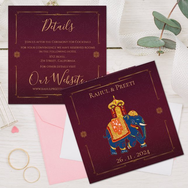 Tarjeta De Recepción Elegante vibrante Red Gold Mandala Boda indio (Elegant Vibrant Red Gold Mandala Indian Wedding Enclosure Card)
