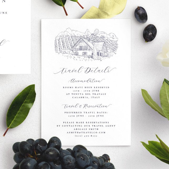 Tarjeta De Recepción Elegante Viñetería Destino Boda de Viaje Detalle (Elegant Vineyard Destination Wedding Travel Detail Enclosure Card)