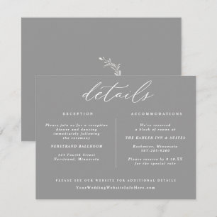 Tarjeta De Recepción Elegante Vintage Wedding Details Card Gray