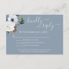 Tarjeta De Recepción Elegante White Floral Dusty Blue RSVP