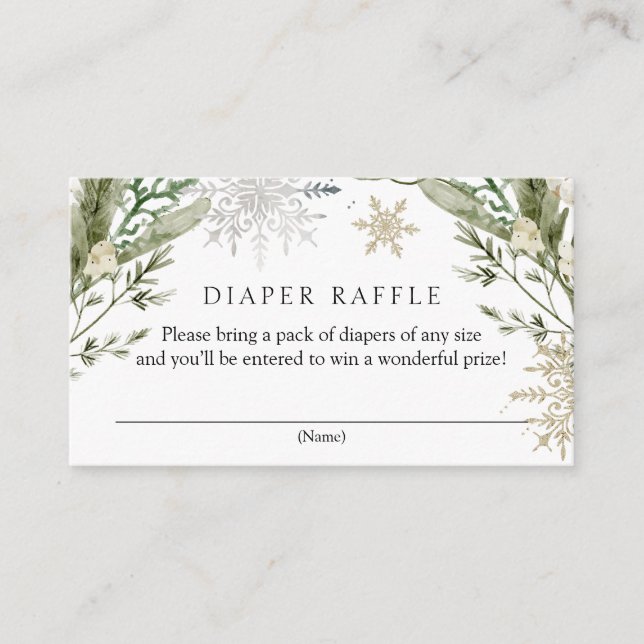 Tarjeta De Recepción Elegante Winter Floral Diaper Raffle Baby Shower (Anverso)