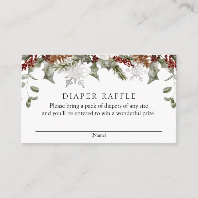 Tarjeta De Recepción Elegante Winter Floral Diaper Raffle Baby Shower (Anverso)