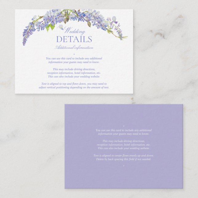 Tarjeta De Recepción Elegante Wisteria Púrpura Detalles del Guión Clási (Anverso / Reverso)