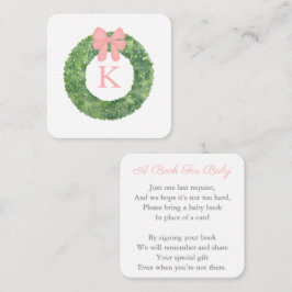 Tarjeta De Recepción Elegante Wreath Pink Bow Baby Shower Book For Baby