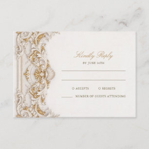 Tarjeta De Recepción Elegante y Clásico Marco Barroco Dorado y Blanco R