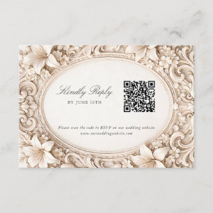 Tarjeta De Recepción Elegante y Clásico RSVP Floral Barroco con Código