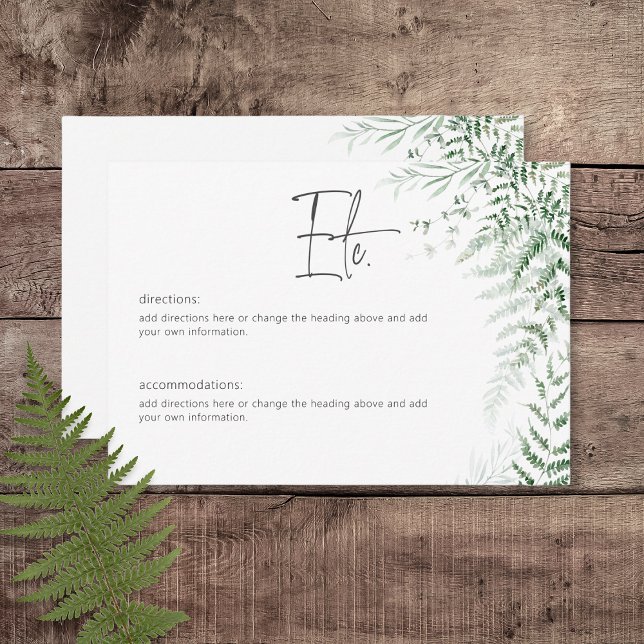 Tarjeta De Recepción Elegante y Delicado Verdor Ferns Detalles Boda (Elegant Delicate Greenery Ferns Wedding Details Card)