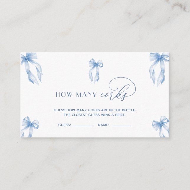 Tarjeta De Recepción Elegante Y Dusty Blue Bow Adivinan Cuántos Corchos (Anverso)