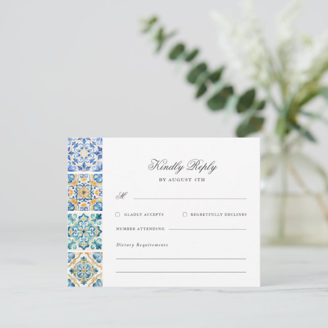 Tarjeta De Recepción Elegante y formal acuarela Boda italiana RSVP (Anverso de pie)