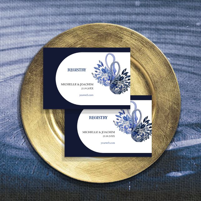 Tarjeta De Recepción Elegante y hermosa acuarela azul Boho Swan (Subido por el creador)