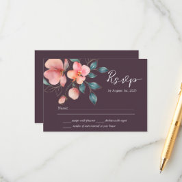 Tarjeta De Recepción Elegante y moderna boda floral rosa y dorada RSVP