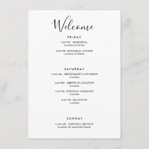 Tarjeta De Recepción Elegante y moderno bienvenida Itinerario Blanco