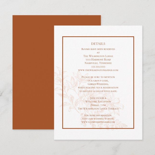 Tarjeta De Recepción Elegante y moderno Boda de Floral Terra Cotta (Anverso / Reverso)