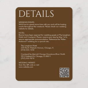Tarjeta De Recepción Elegante y moderno Boda de Walnut Brown