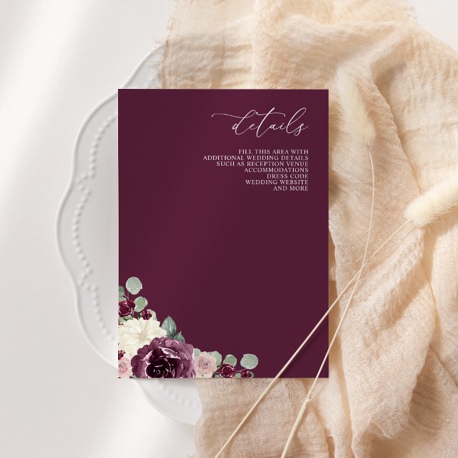 Tarjeta De Recepción Elegante y moderno matrimonio botánico floral (Elegant Modern Botanical Plum Floral Wedding Enclosure Card)