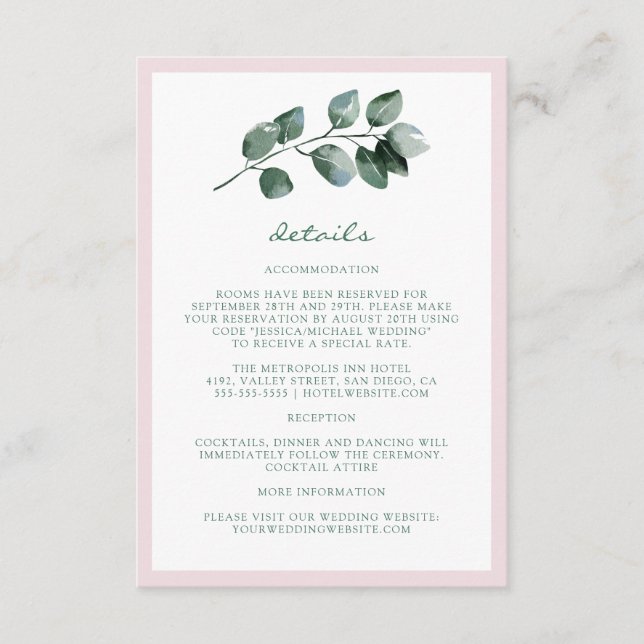 Tarjeta De Recepción Elegante y sencillo Boda de hojas botánicas (Anverso)