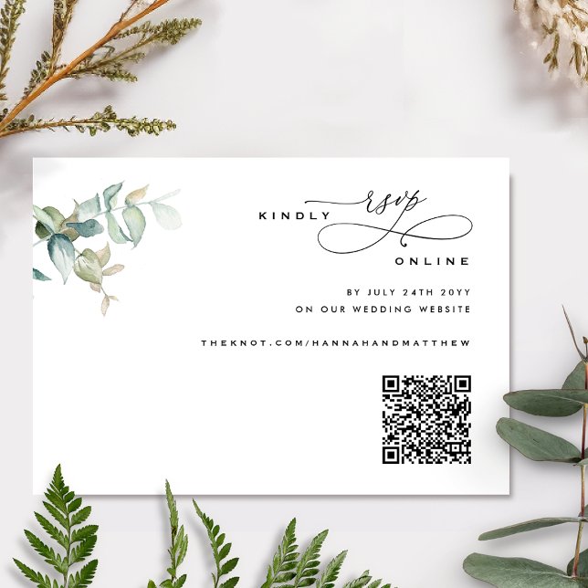 Tarjeta De Recepción Elegante y sencillo, Boda de verde QR Código RSVP (Subido por el creador)