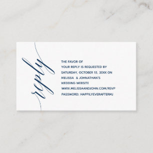 Tarjeta De Recepción Elegante y simple caligrafía azul de la marina, ce