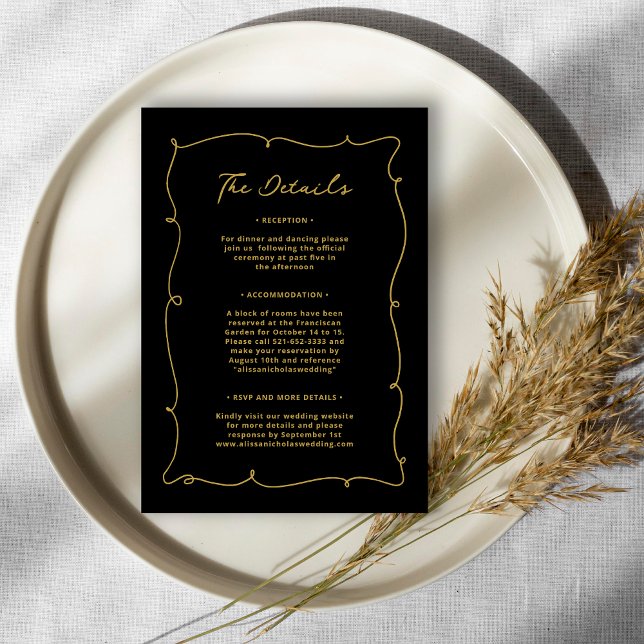 Tarjeta De Recepción Elegante y vanguardista Boda negro y oro (Subido por el creador)