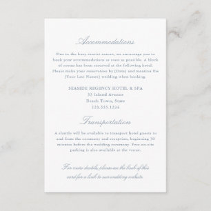 Tarjeta De Recepción Elegantes Alojamiento Azul Polvoriento Transporte