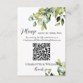 Tarjeta De Recepción Elegantes botánicos verdes responden al código QR