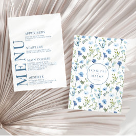 Tarjeta De Recepción Elegantes cartas bodas florales azules dibujadas a