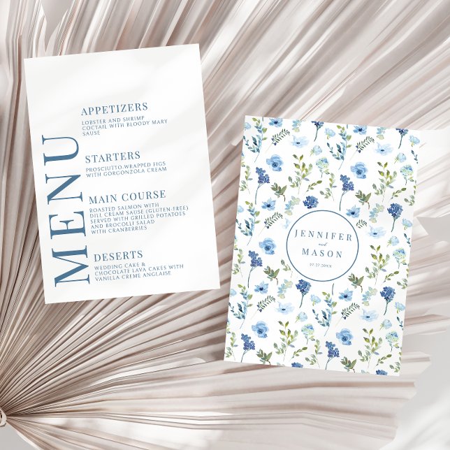 Tarjeta De Recepción Elegantes cartas bodas florales azules dibujadas a (Subido por el creador)