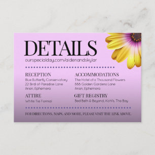 Tarjeta De Recepción Elegantes Daisies de Oro con Boda Purpurina Púrpur