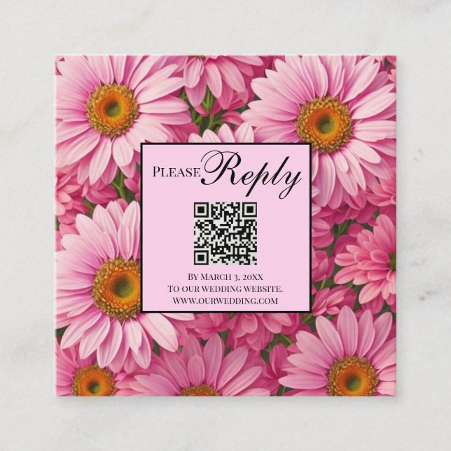 Tarjeta De Recepción Elegantes daisies florales rosas código QR (Anverso)