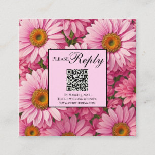 Tarjeta De Recepción Elegantes daisies florales rosas código QR