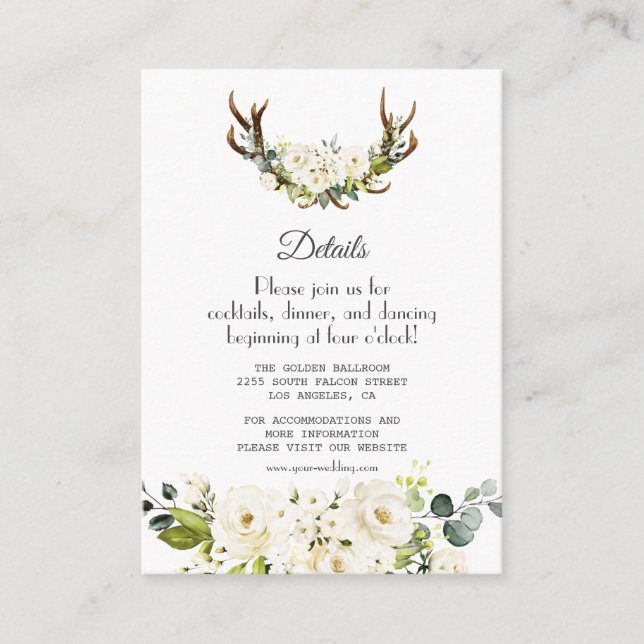 Tarjeta De Recepción Elegantes detalles Bodas de flores de crema blanca (Anverso)