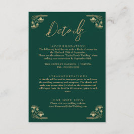 Tarjeta De Recepción Elegantes detalles bodas de oro y verde Art Deco
