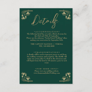 Tarjeta De Recepción Elegantes detalles bodas de oro y verde Art Deco