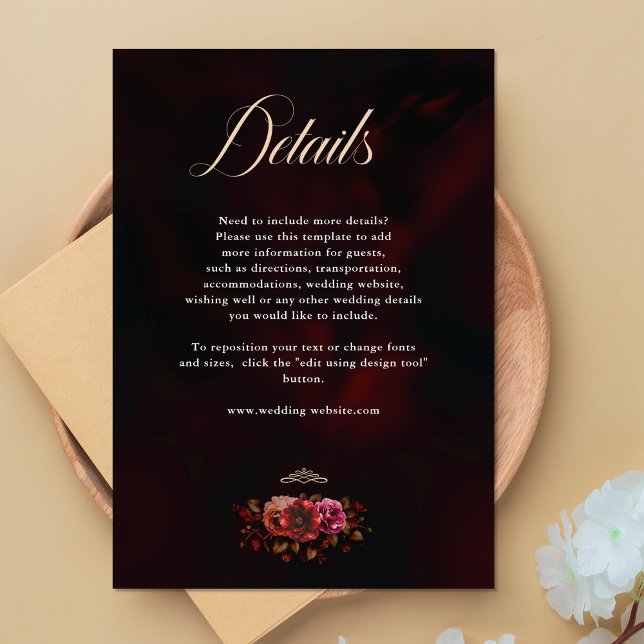 Tarjeta De Recepción Elegantes detalles de Boda floral negro rojo (Subido por el creador)