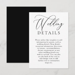 Tarjeta De Recepción Elegantes detalles de Boda moderno en blanco y neg