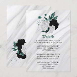 Tarjeta De Recepción Elegantes detalles de flores verde azuladas y blan