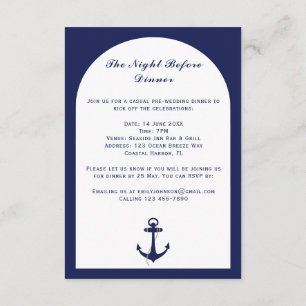 Tarjeta De Recepción Elegantes detalles de la Marina Arquea y Boda Náut
