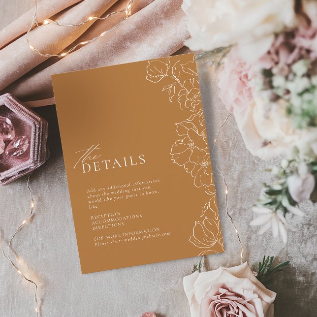 Tarjeta De Recepción Elegantes detalles de otoño dorados florales dibuj (Elegant hand drawn floral golden fall details enclosure card)