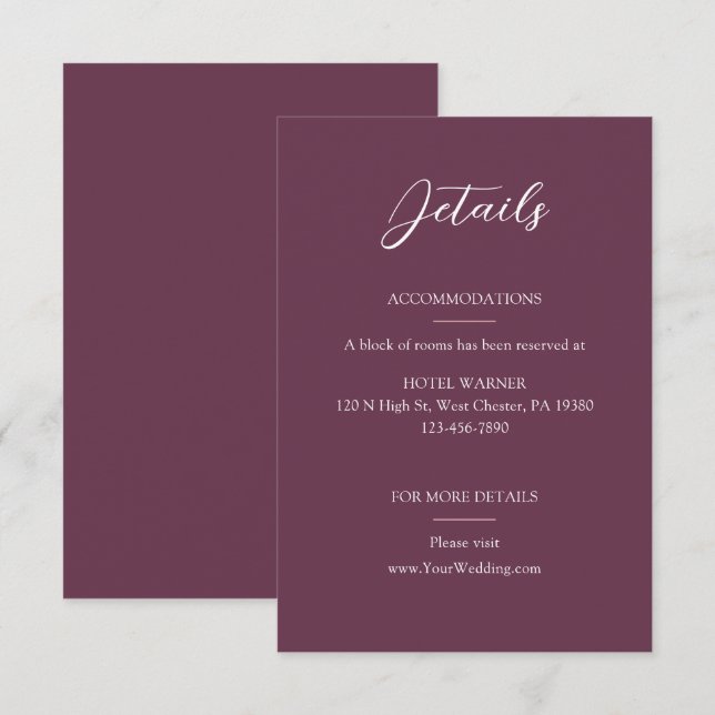 Tarjeta De Recepción Elegantes detalles del Boda de Borgoña (Anverso / Reverso)