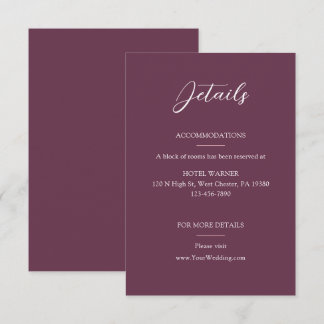 Tarjeta De Recepción Elegantes detalles del Boda de Borgoña