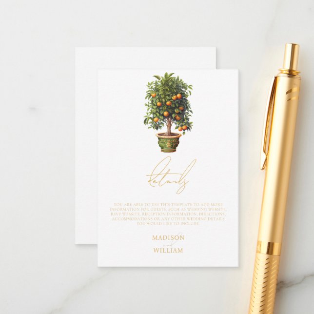 Tarjeta De Recepción Elegantes detalles del Boda de frutas Naranja de v (Anverso/Reverso In Situ)