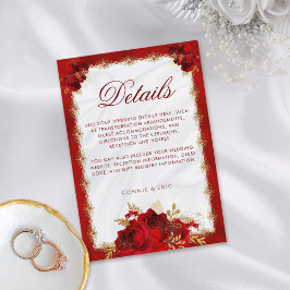 Tarjeta De Recepción Elegantes detalles del Boda floral rojo y oro