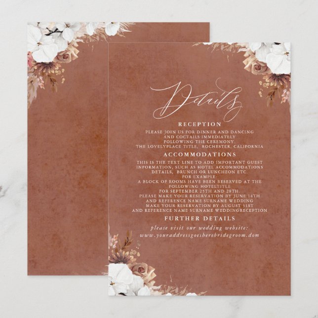 Tarjeta De Recepción Elegantes detalles exóticos del Boda Boho (Anverso / Reverso)