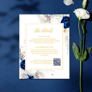 Tarjeta De Recepción Elegantes detalles florales azules y amarillos RSV
