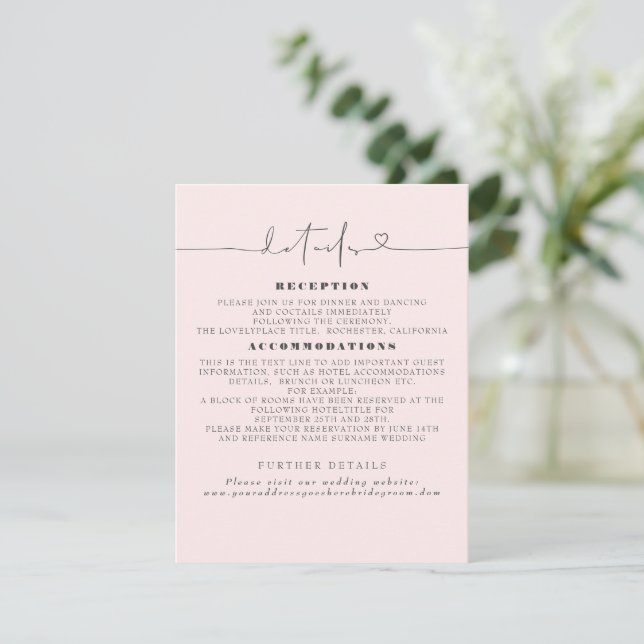 Tarjeta De Recepción Elegantes detalles Minimalistas del Boda (Anverso de pie)