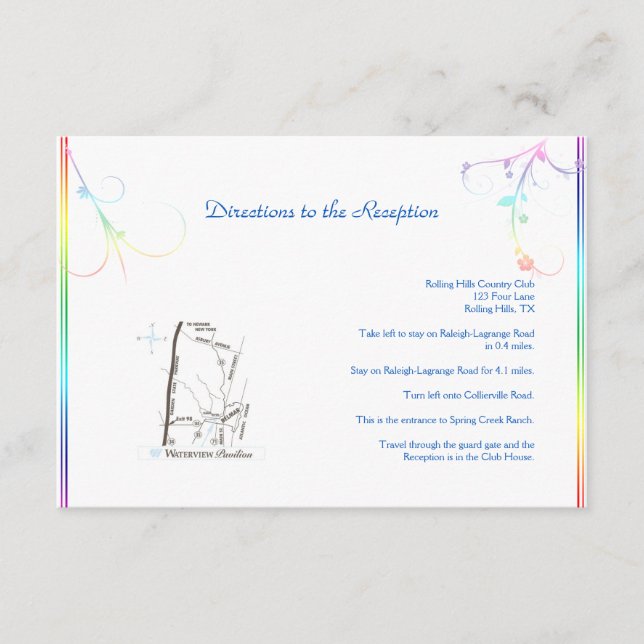 Tarjeta De Recepción Elegantes direcciones de Boda gay floral arcoiris (Anverso)