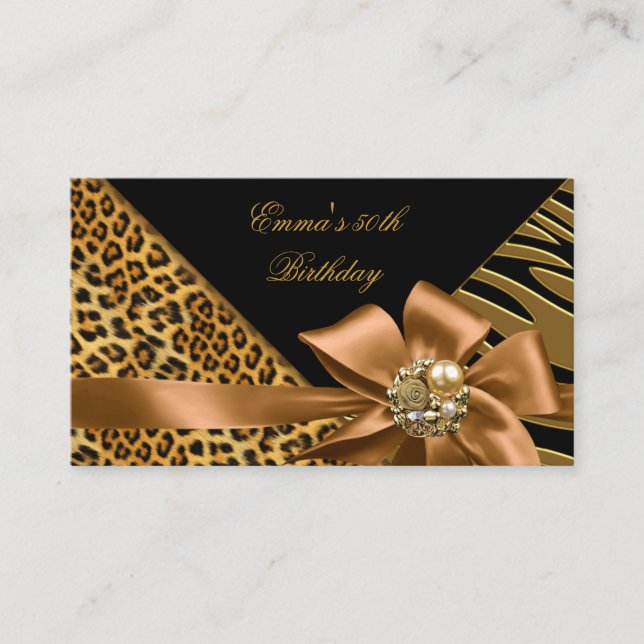 Tarjeta De Recepción Elegantes direcciones Fiesta Zebra Leopard Oro Neg (Anverso)